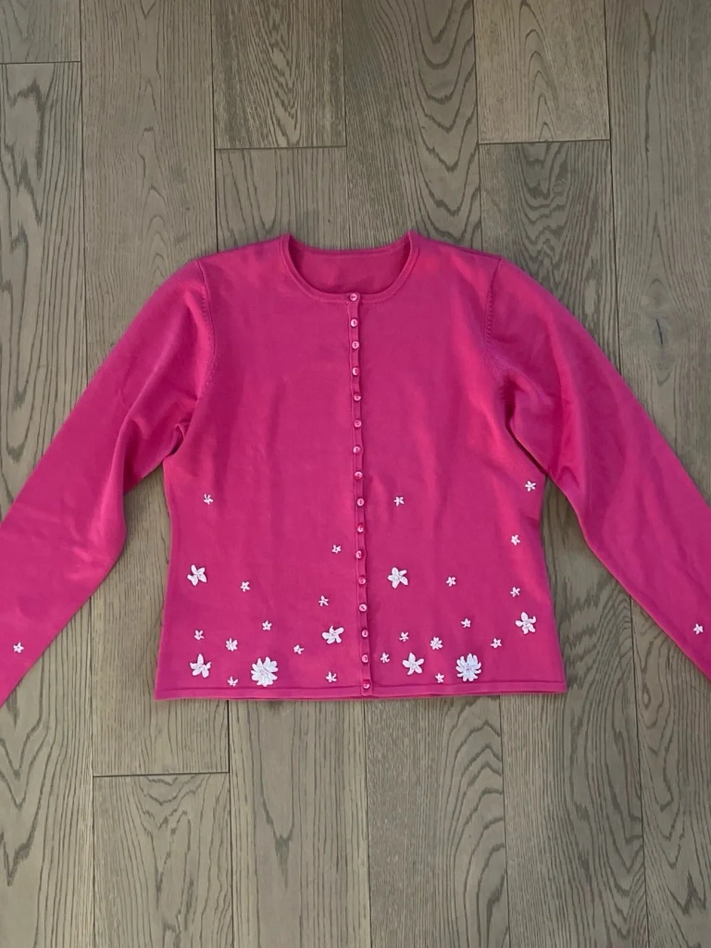 Pink Floral Embroidered Cardigan Sweater Cottage Core Coquette Fits Small Girly